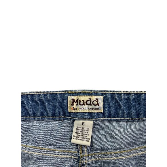 Vintage Y2K Mudd Juniors Distressed Denim Mini Skirt 5 Light Wash Blue Raw Hem - Picture 3 of 3